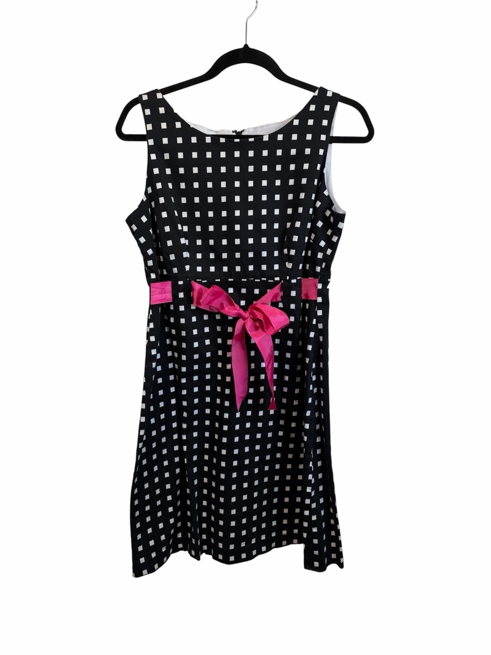 Kim Rogers Petite 14P Black & White Geometric Fit & Flare Dress with Pink bow
